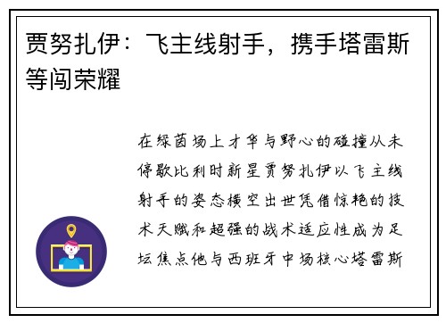 贾努扎伊：飞主线射手，携手塔雷斯等闯荣耀